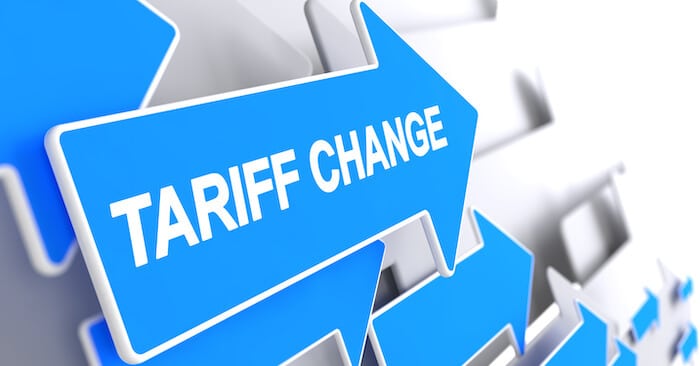 Harmonized Tariff Schedule: blue arrow with the words TARIFF CHANGE on it