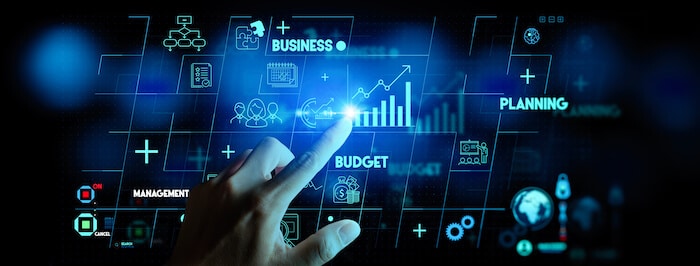 Hologram of business, planning and budget charts