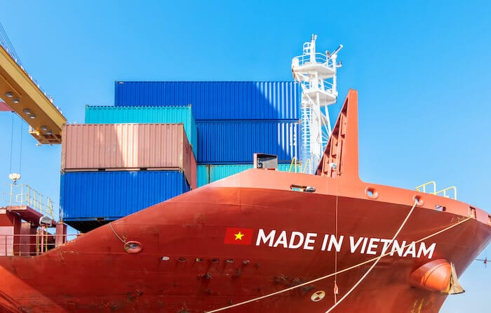 Vietnam manufacturing: cargo ship with MADE IN VIETNAM painted on it