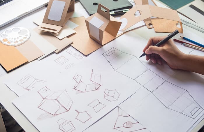 Designer sketching paper packaging options