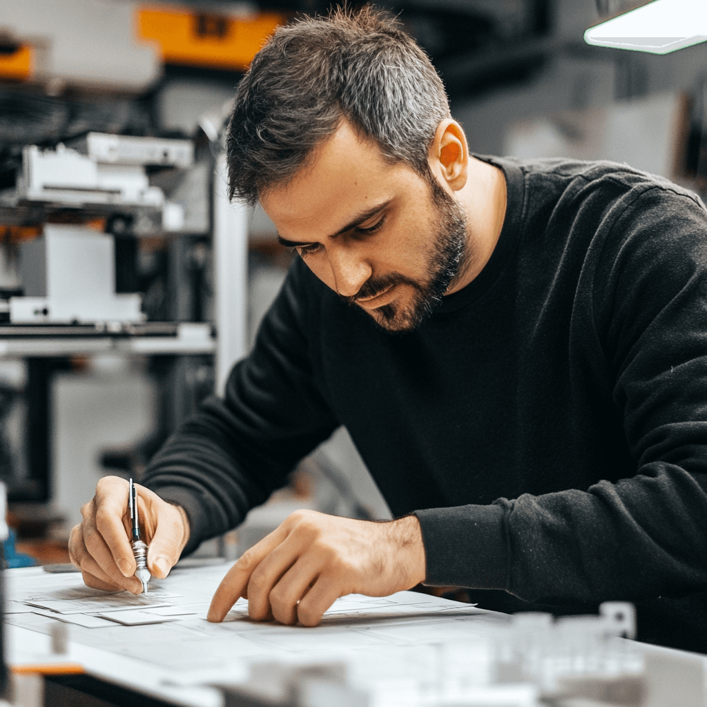 Man manufacturing a new product prototype.