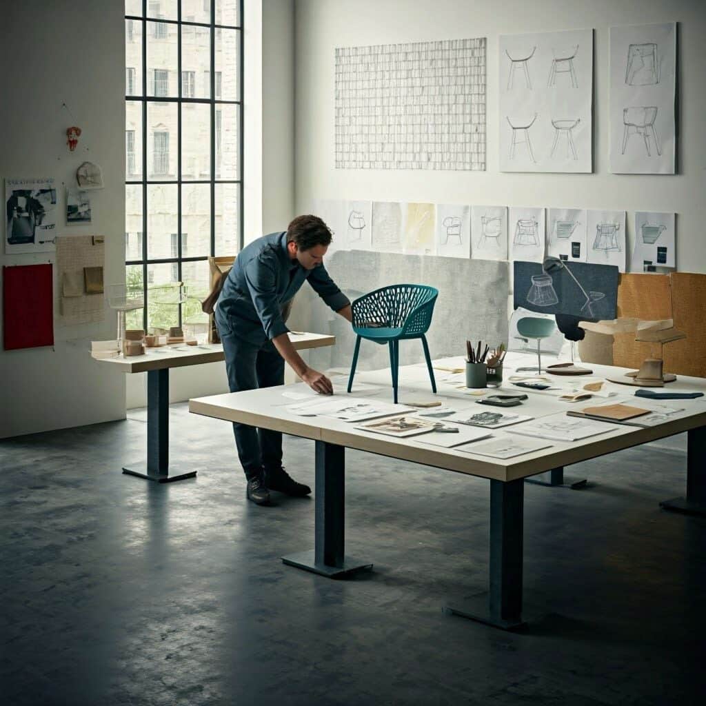 Industrial designer making a chair.