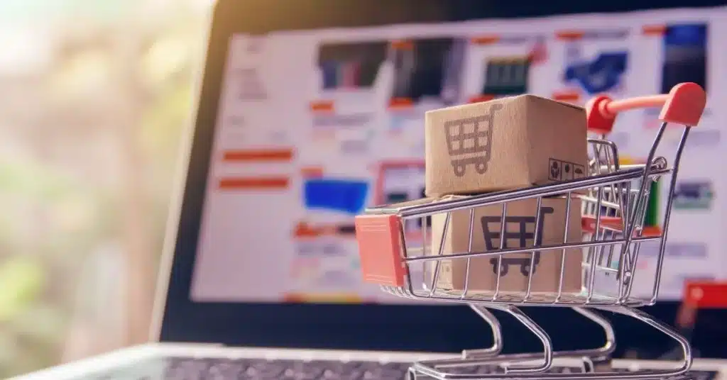 Online shopping cart full of items from a store that used a go-to-market strategy for Amazon