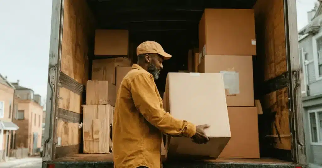 Dropshipping vs. Private Label logistics illustrated by warehouse box handling and small business inventory management