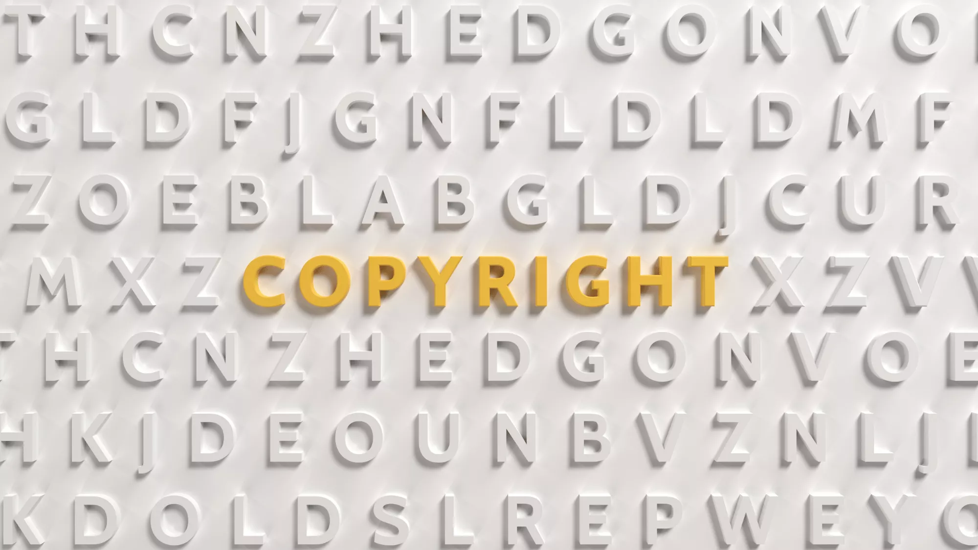 Patent vs trademark vs copyright comparison with highlighted copyright text among letters representing intellectual property protection