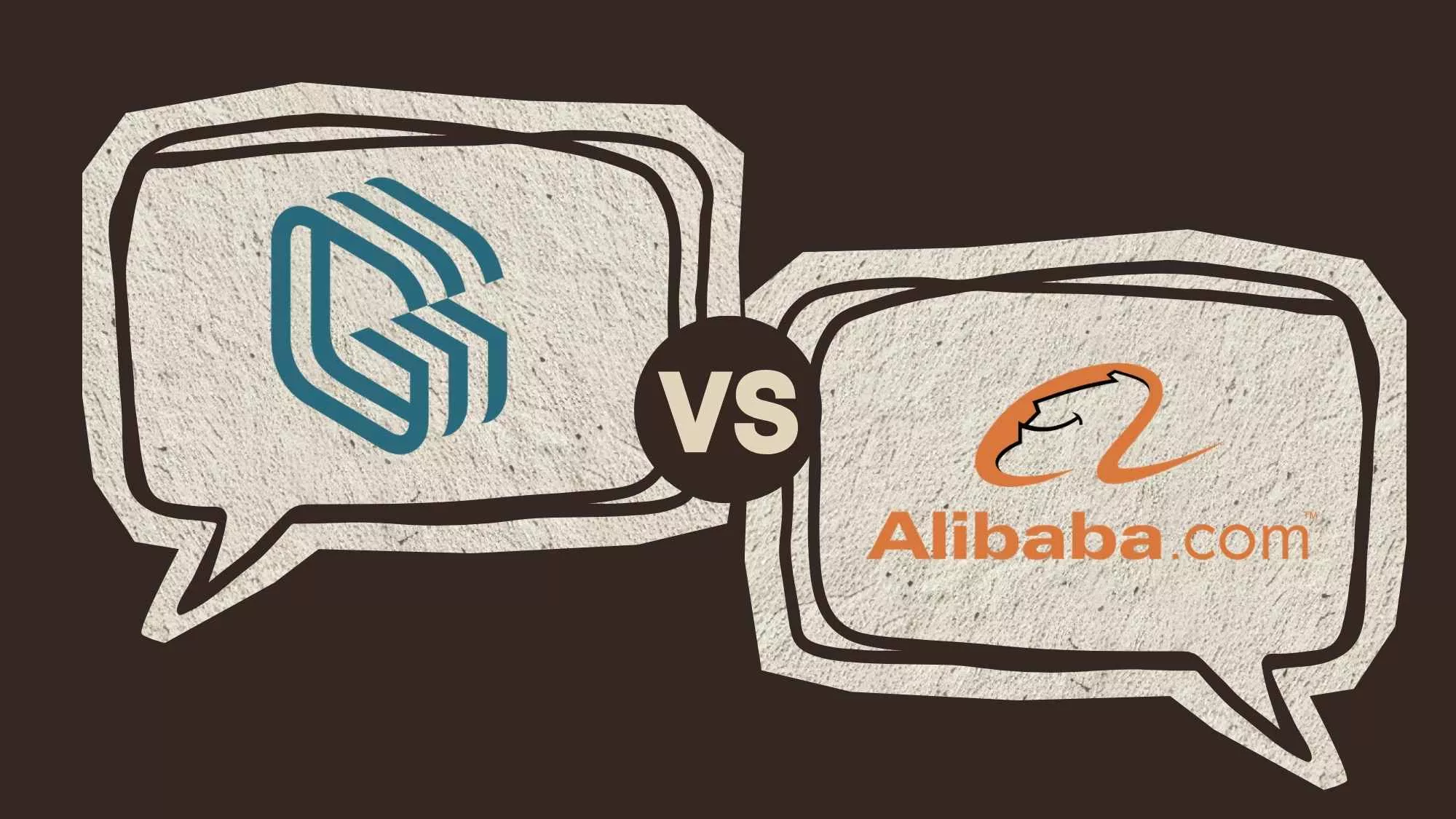 A graphic compares two sourcing options, with speech bubbles showing Gembah versus Alibaba, highlighting a decision between different manufacturing approaches