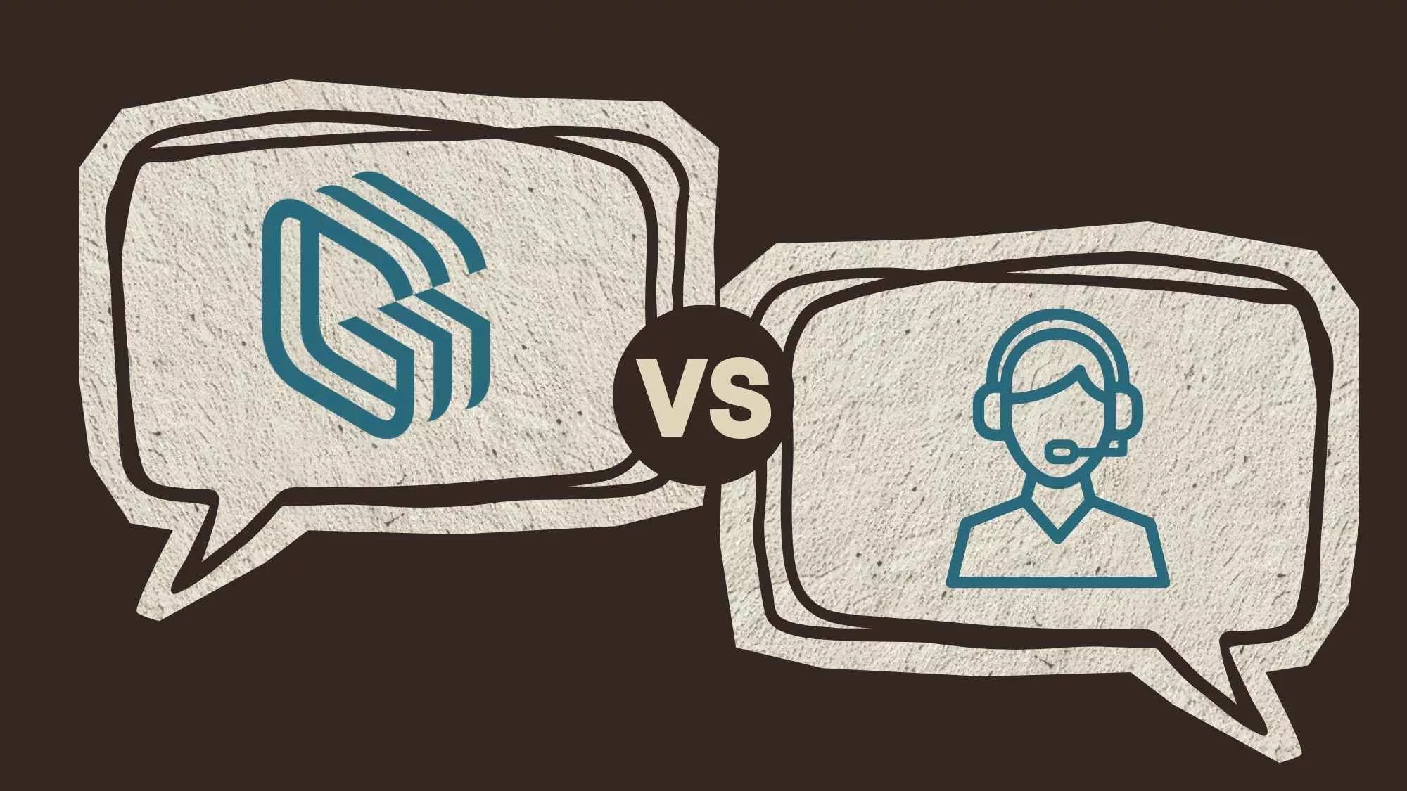 A simple graphic shows two options side by side, like a sourcing platform versus a human support agent, set up as a head-to-head comparison