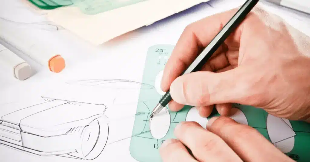 product design insights showing precise sketching and measurement for industrial product design