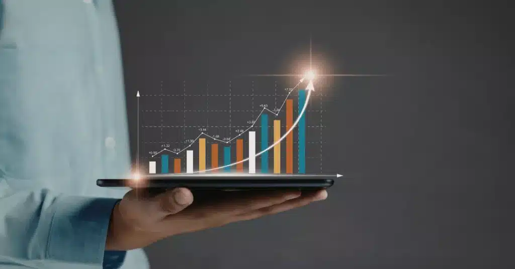 data-driven product manufacturing strategy with analytics dashboard showing ecommerce growth trends