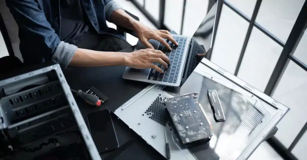 product development journey with engineer working on computer hardware and technical components