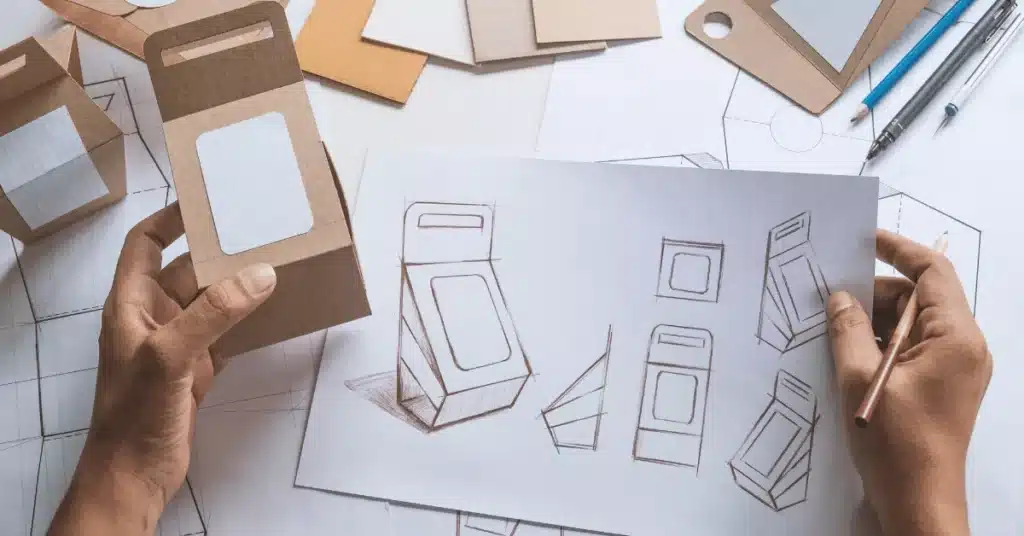tech pack packaging design sketches with dielines and prototypes for accurate production and manufacturing