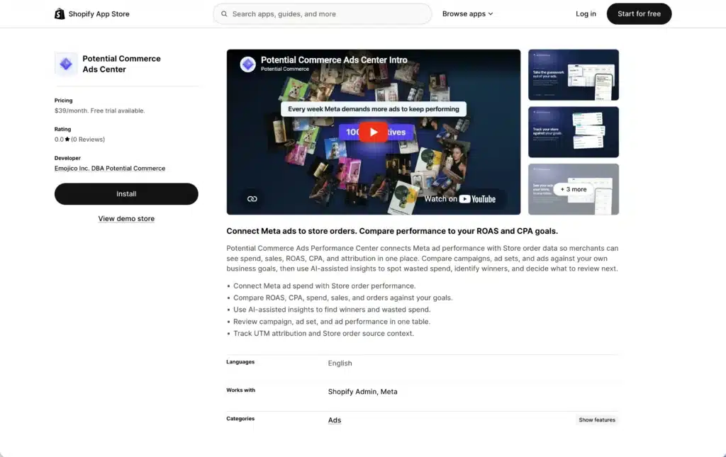 Potential Commerce, the Shopify ads-attribution app Wrapware's founders built, listed on the Shopify App Store