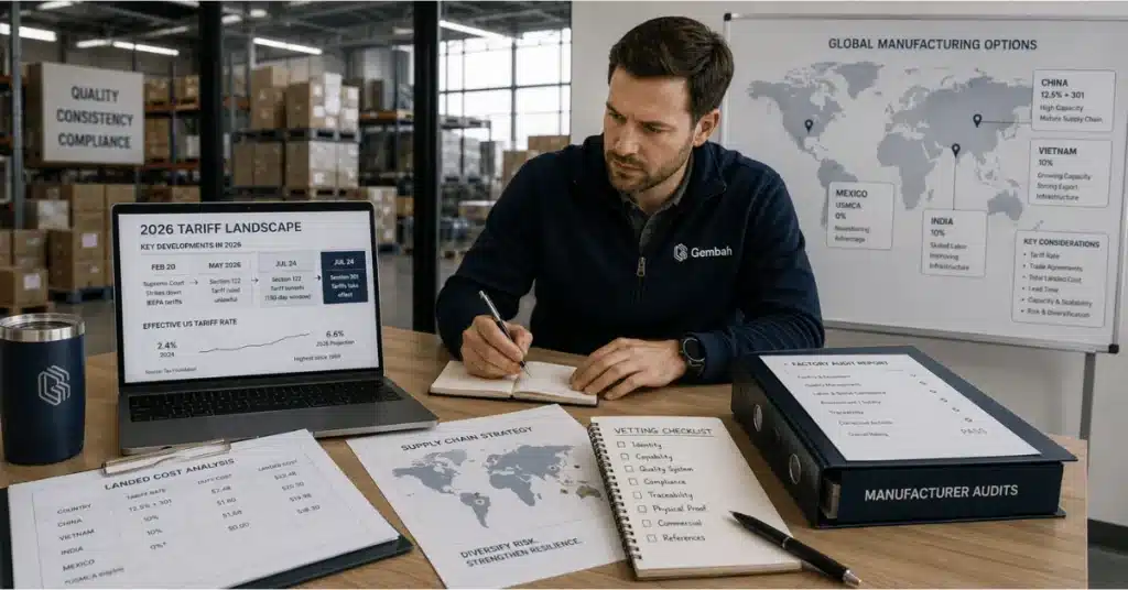 Gembah sourcing expert reviews tariffs, supplier audits, factory locations, and landed costs before selecting a manufacturing partner.