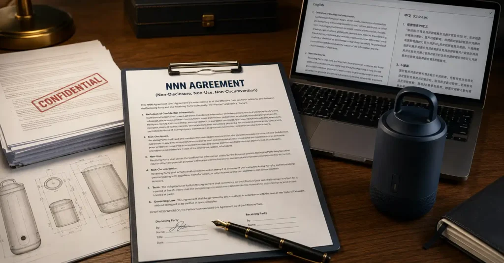 NNN agreement, product drawings and bilingual contract review for hiring a product development agency.